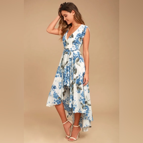 Lulu's Dresses French Countryside White Floral Print Highlow Dress